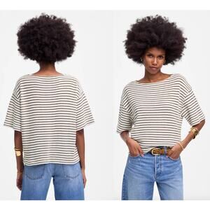 Madewell | NWT Embroidered Boxy Knit Tee in Stripe in Cream | Sz S